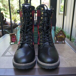 MADDEN GIRL MILES RED & BLK PLAID Combat BOOT! New!